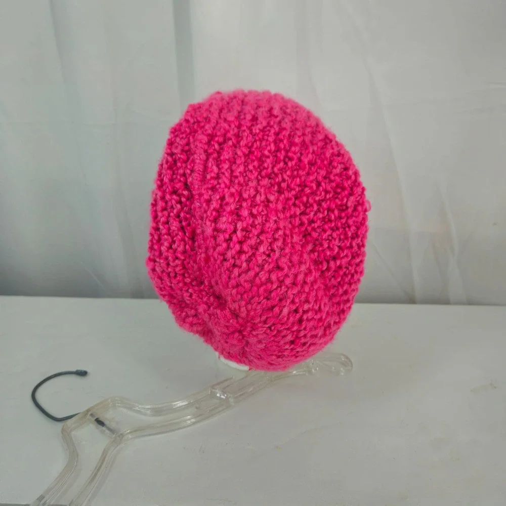 Handmade Soft Chunky Knit Slouchy Beanie Hat Bright Pink Unisex ‎ Crochet